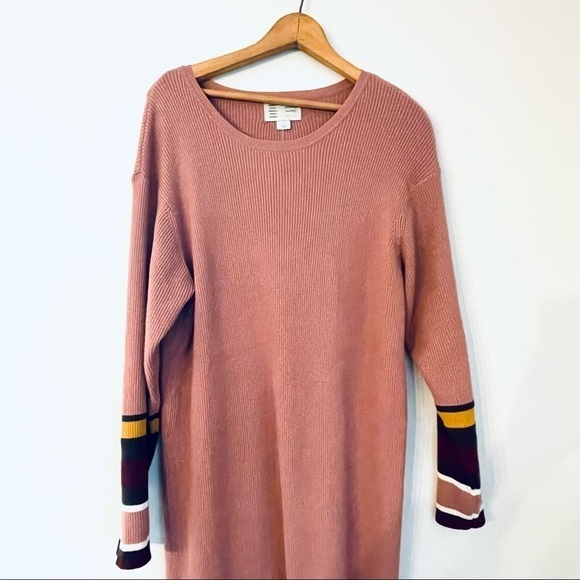 Anthropologie Parvati Midi Knit Sweater Dress Rose Pink Striped Large - Picture 10 of 14
